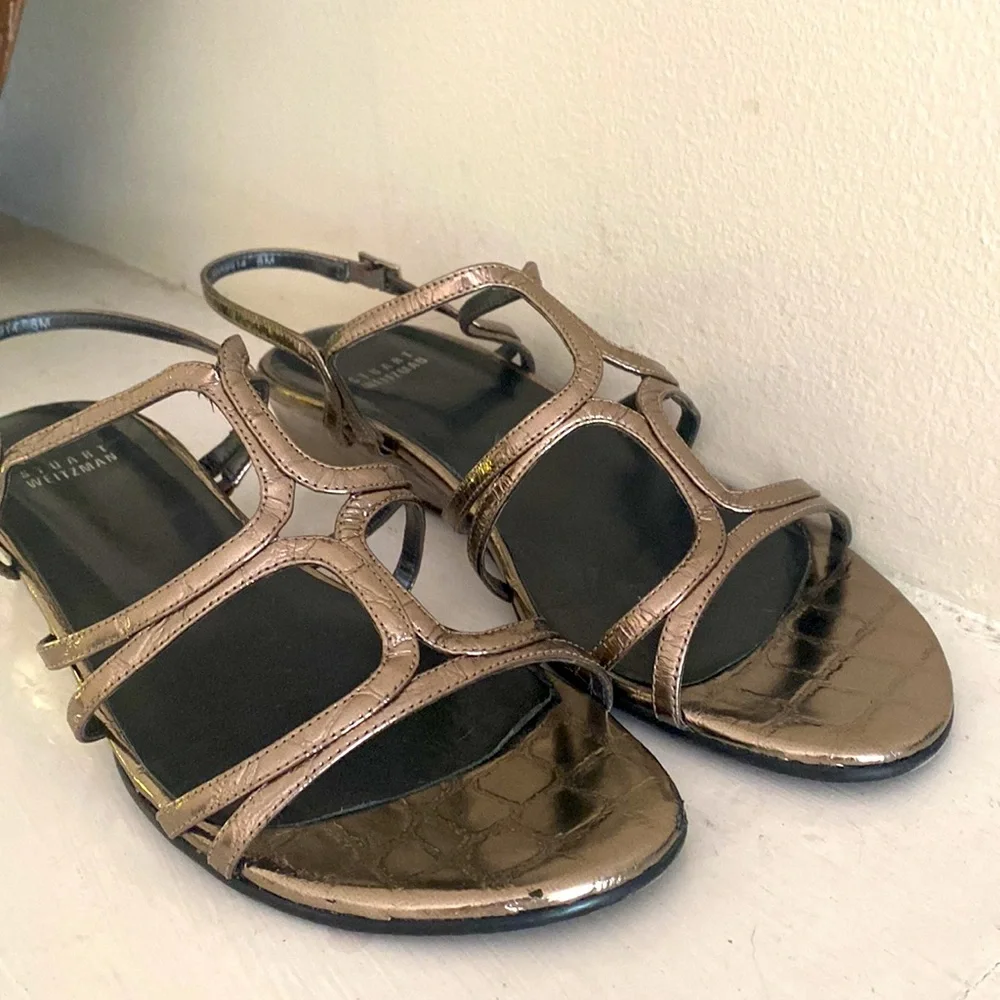 Stuart Weitzman Nuts bronze low strappy wedge Sandals Size 8 - Picture 5 of 10